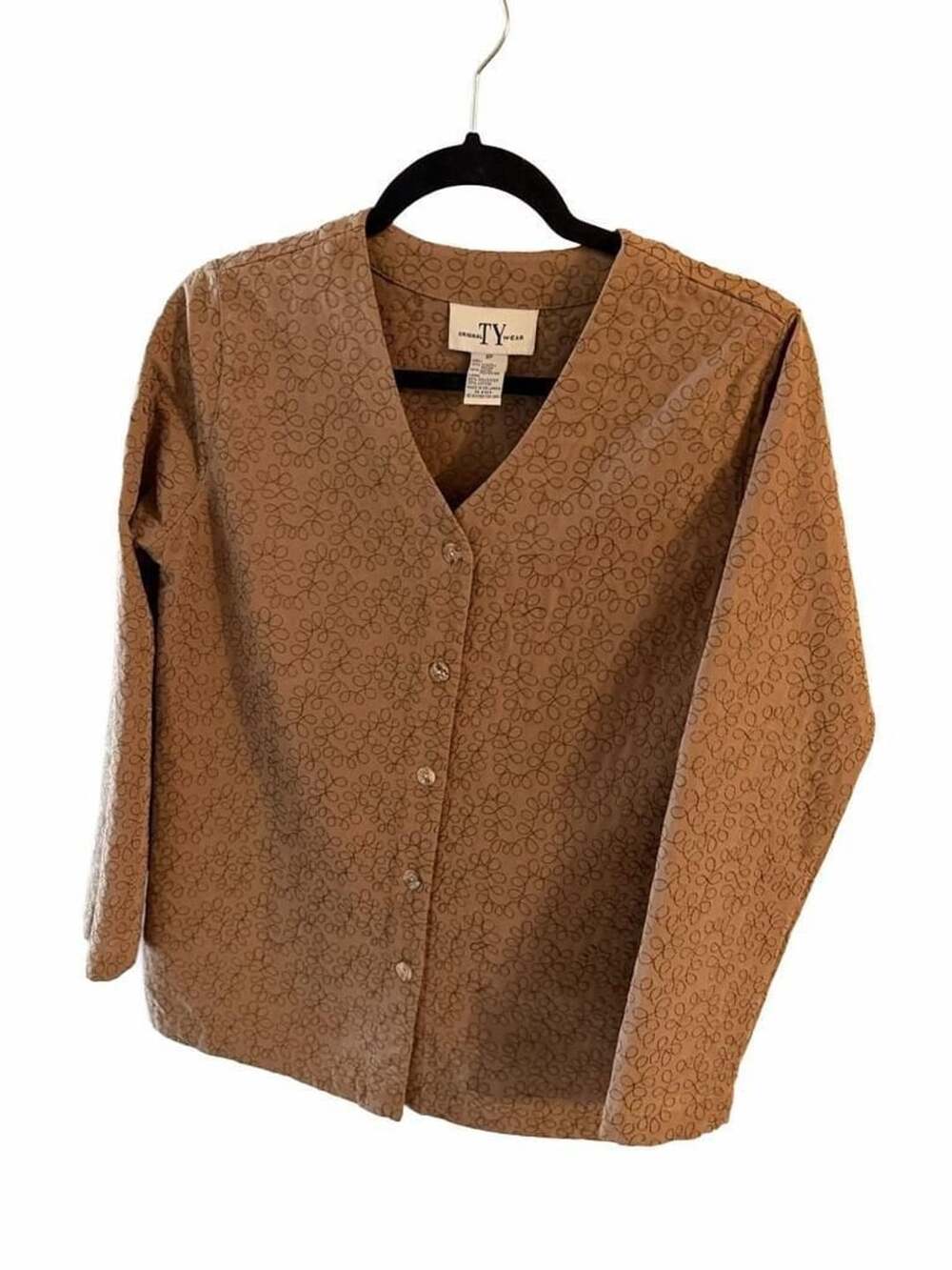 Original Ty Wear Embroidered Brown V-Neck Button Down Blazer Size 8P